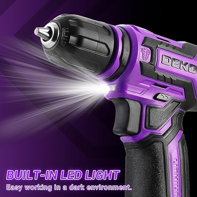 Cordless Drill：DEKOPRO 12V Power Drill Set 800RPM Electric Drills Small Drills with 3/8-inch Keyless Chuck and Portable Tool Set Gift Box (Purple)