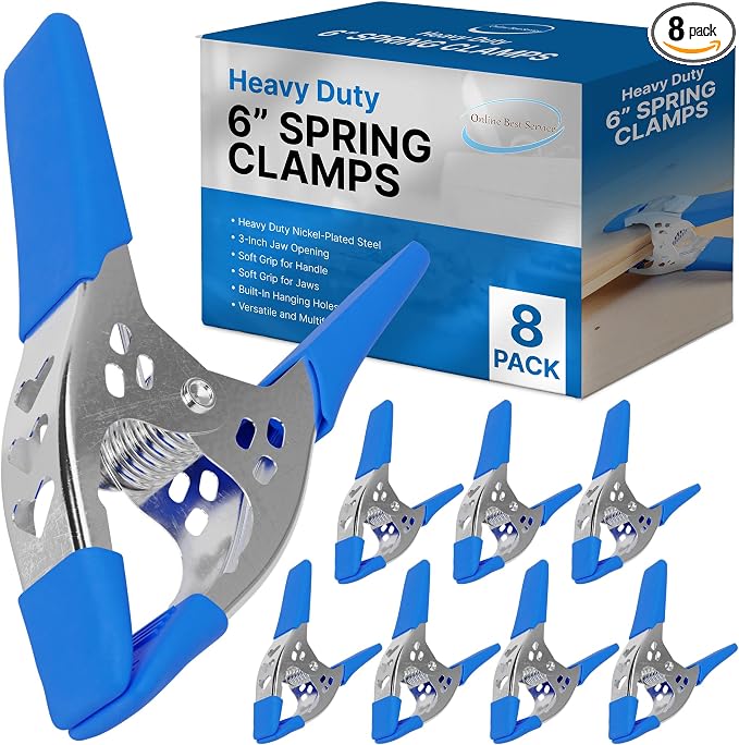 Lot of 8-6" inch Spring Clamp Large Super Heavy Duty Spring Metal Blue - 2.5 inch Jaw opening
