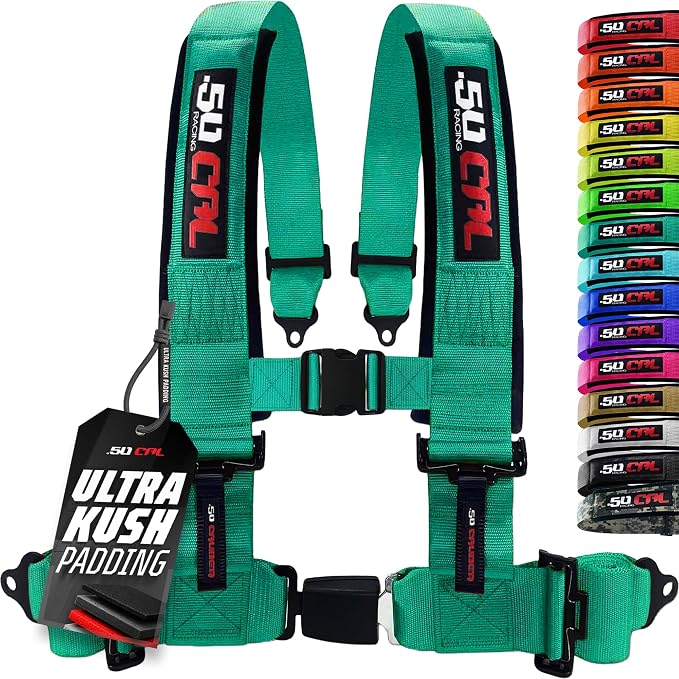1pc 50 Cal Teal 4 Point Harness 3" Straps, Racing Harness Seat Belt | Ultra Kush padding, Push Button quick release hardware. Universal Fit for UTV, RZR, race car.