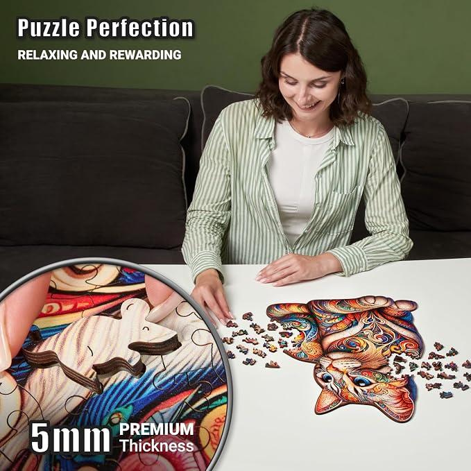 LEOGOR Wooden Jigsaw Puzzles for Adults 350 Pieces (14 × 18.1 in), Cat Puzzle, Extra-Thick 5mm Wood, Colorful Mosaic Design, Unique Animal Shapes, Artistic & Relaxing Gift for Adults and Teens