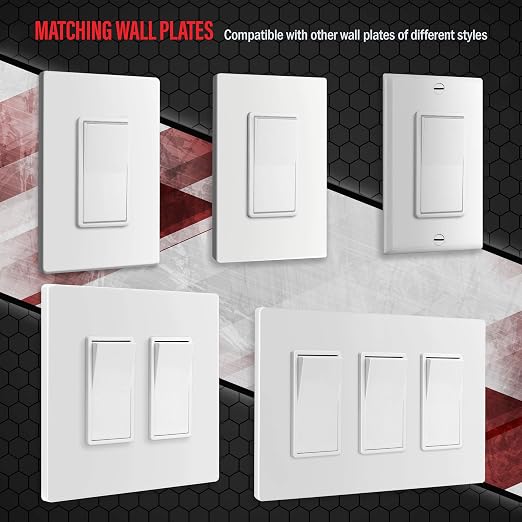 ENERLITES Decorator Paddle Rocker Light Switch, Gloss Finish, Single Pole, 3 Wire, Grounding Screw, Residential Grade, 15A 120V/277V, UL Listed, 91150-W, White