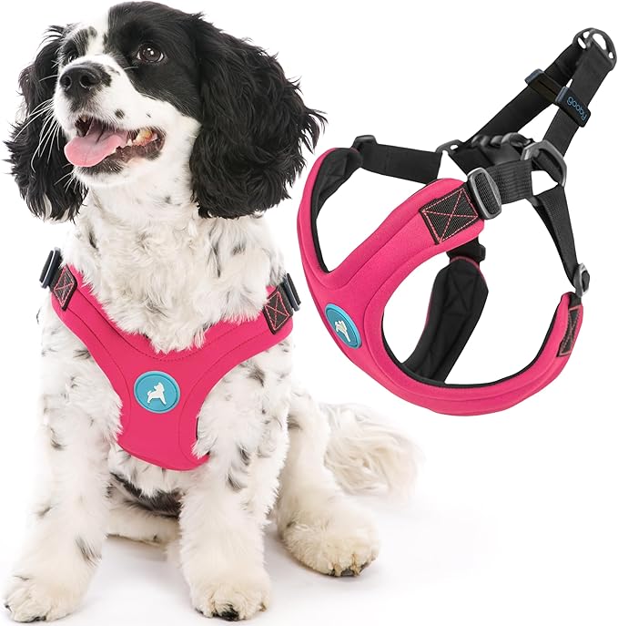 Gooby Escape Free Sport Dog Harness, Choke-Free, Pink, Small | Patented escape-free frame; Reduces choking; 4-point adjustment; Soft neoprene padding; Durable webbed straps