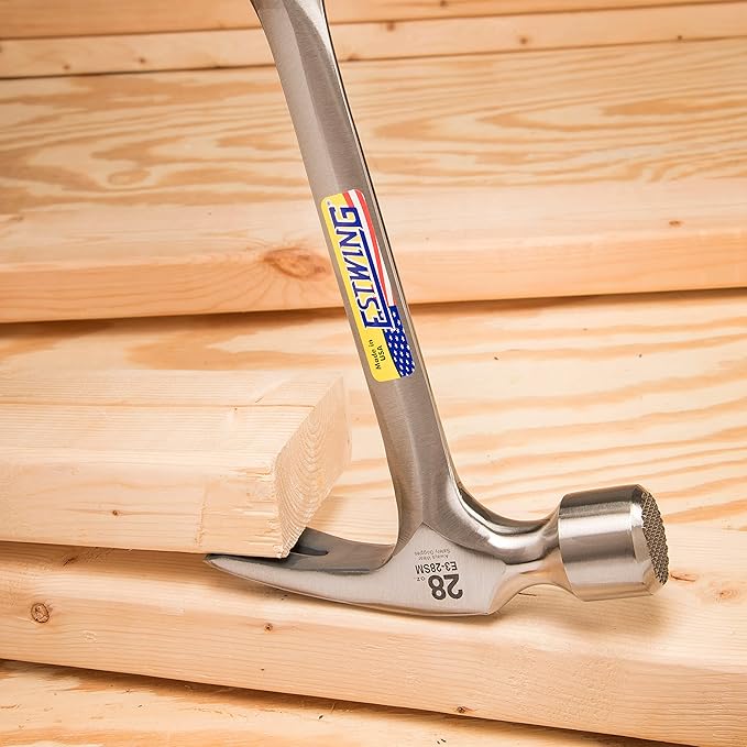 ESTWING Framing Hammer - 28 oz USA Made Long Handle Straight Rip Claw Hammer with Milled Face & Shock Reduction Grip - E3-28SM
