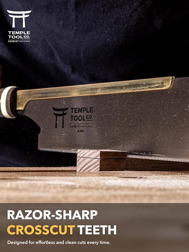 Temple Tool Co. Japanese Pull Saw - Crosscut 9.5 - Hand Saw for Joinery Crosscuts, Kumiko, Tenon Shoulders