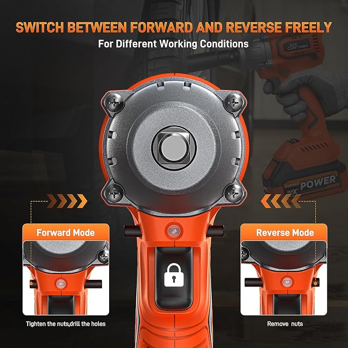 Cordless Impact Wrench, 369ft-lbs(500N.m),1/2” Brushless Impact Gun, Power Impact Driver Kit with 4.0Ah Battery & Fast Charger, Electric Impact Driver Set for Motorcycle/DIY Furniture