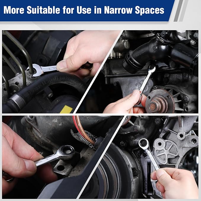 WORKPRO 12PCS Stubby Combination Ratcheting Wrench Set, Metric 8-19mm | with Storage Box, 72-Teeth, Cr-V Steel, HRC 50 Hardness, For Home Project, Auto Repair, Plumbing, Construction, Machinery