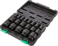 Amazon Basics 1/2“ Impact Socket Set, 6 Point Shallow, SAE Size, CR-MO Steel, 10.2" x 8.5" x 2.4", 19-Piece, Previously Denali Brand