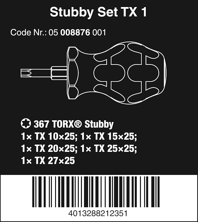 WERA 05008876001 Stubby Set TX 1 Screwdriver Set TORX®, 5 Pieces