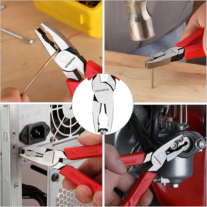 WORKPRO 6.5" Linesman S Screw Extractor Pliers(Combination Pliers) with Unique Non-slip Jaws, Stripped Screw Remover Tool, Lineman Plier for Quickly Removal of Damaged or Rusted Fasteners