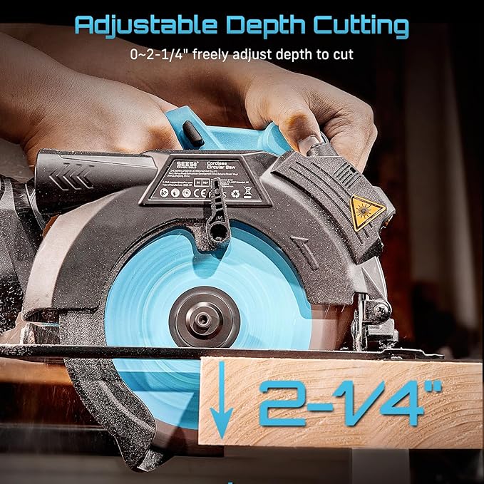 Seesii 6-1/2" Cordless Circular Saw with Laser, 5200 RPM Electric Compact Saw with 2x 4.0Ah Batteries and Charger, Lightweight and Power Design for Wood Cutting, DIY Framing & Home Renovation