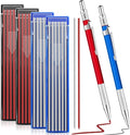 Gersoniel 2 Pcs Welders Pencil with 48 PCS Round Refills Mechanical Pencils Metal Welding Marker for Tube Pipe Fitter Welder Steel Construction Woodworking (Red, Silver)