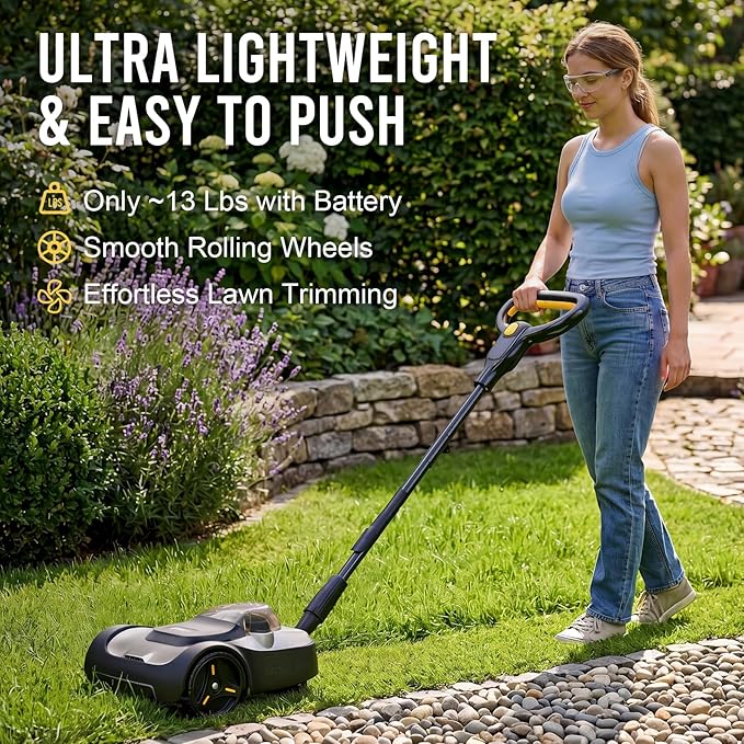 LIGIANT 9'' Cordless Lawn Mower, Lightweight Electric Mower w/6000RPM Brushless Motor, 3-Position Height Adjustment, Safe Tilt 10°–75°, Compact Push Mower for Small Yards & Tight Spaces