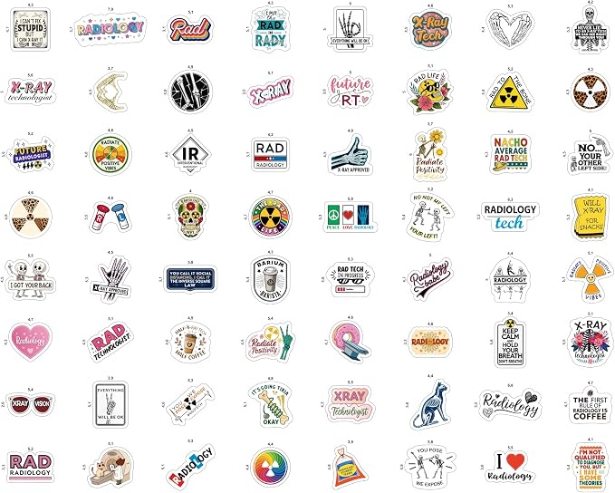 100Pcs Radiology Stickers, Rad Tech Stickers, Xray Decals for Water Bottle and Laptop - Radiology Party Supplies & Decorations - Rad Tech Gifts for Women & Men