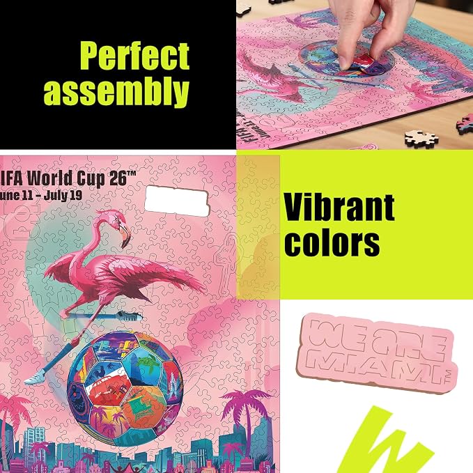 FIFA World Cup 2026 City Puzzle Miami Poster - Wooden Puzzle for Adult, 200 Pieces Unique Shape Puzzle, 5MM Thick, Creative Collectible Gift for Fans, Officially Licensed Product, 9.3x11.8''