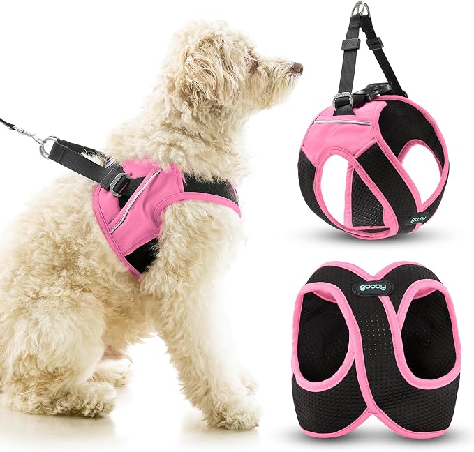 Gooby Escape Free Easy Fit X Step-in Dog Harness, Flamingo Pink, X-Large | Patented escape-free, tightens on back-out; Choke-free X-frame + V-neck; Quick-release buckle; Reflective trim
