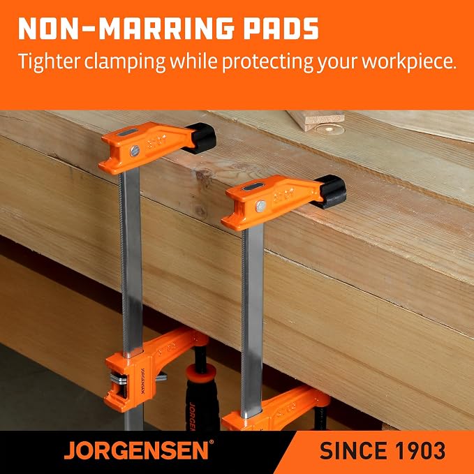 Jorgensen 18-Inch Bar Clamp Set, Medium Duty Steel Bar Clamps for Woodworking, Wood Clamps with 600 lbs Load Limit, 2-Pack