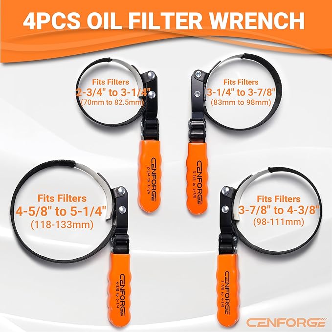 8PC Oil Filter Wrench Set with Swivel Oil Filter Wrenches Cover 2-3/4" to 5-1/4", 9" & 12" Adjustable Oil Filter Pliers, Universal 3-Jaw Oil Filter Removal Tool with 1/2" to 3/8" Adapter