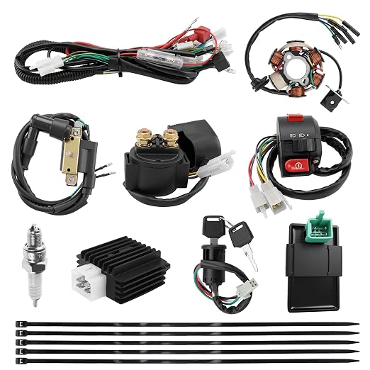 PRO BAT Full Electrics Wiring Harness Kit | for 50cc 70cc 90cc 110cc 125cc Chinese ATV Quad Bike 4 Wheeler Baja Coolster SunL Taotao JCL with CDI Coil Magneto Stator