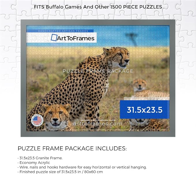 ArtToFrames Puzzle Frame for Buffalo Games 1500 Piece Jigsaw Puzzles, 31.5x23.5 Inch (80x60 cm), Granite Engineered Wood with Economy Acrylic, Ready to Hang Puzzle Display