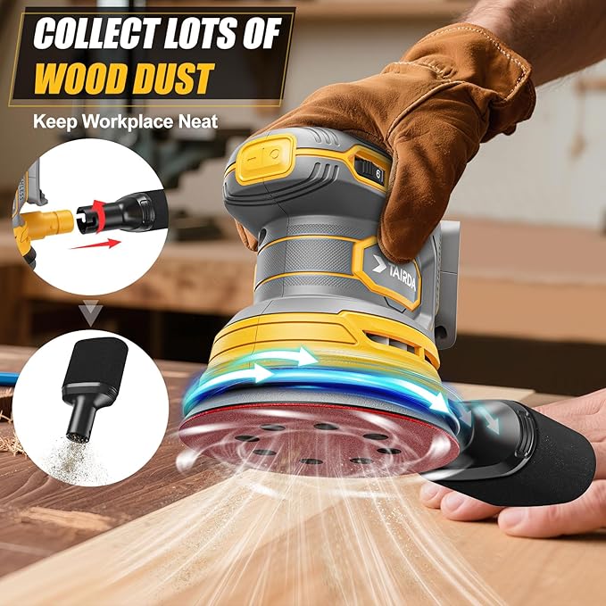 Cordless Random Orbital Sander Compatible for Dewalt 20v 60v Battery(NO Battery), Electric Palm Orbital Sander With Dust Collector, 6 Variable Speeds, 20Pcs Sandpaper For Sanding Polishing Woodworking