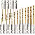 YXYL 19-Piece Hex Drill Bit Set, Titanium & HSS High-Speed Steel Hex Shank Quick-Change Twist Drill Bits for Wood (1/16"-1/4")