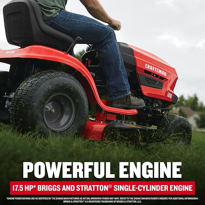CRAFTSMAN 42" Gas Riding Lawn Mower with 17.5 HP* Briggs and Stratton Single-Cylinder Engine, Gas Lawn Tractor with 7-Speed Transmission, Red/Black (13AN77XSA93)