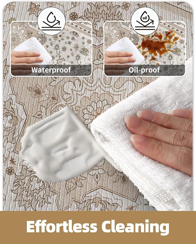 Color&Geometry Anti Fatigue Kitchen Mats for Floor 2 Piece 24"x59"+24"x87", Vintage Kitchen Rug Set, Waterproof & Oil Proof, 0.4" Thick Cushioned, Non-Slip Wide Runner for Sink, Laundry,Beige