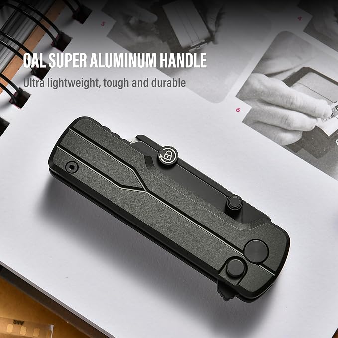 OKNIFE U1 Ultra Pocket Folding Utility Knife w/Ceramic Blade, Lightweight O-Aluminum Handle Button Lock EDC Box Cutter with Clip for Men Women (Stealth Grey)
