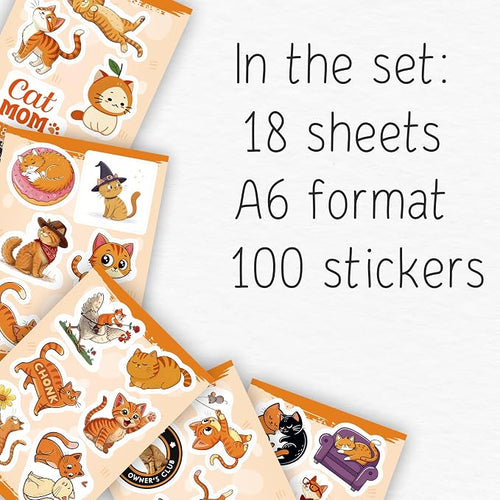 100Pcs Orange Cat Stickers for Water - Orange Cat Psrty Favors & Decorations - Pet Stickers - Gift for Women & Men
