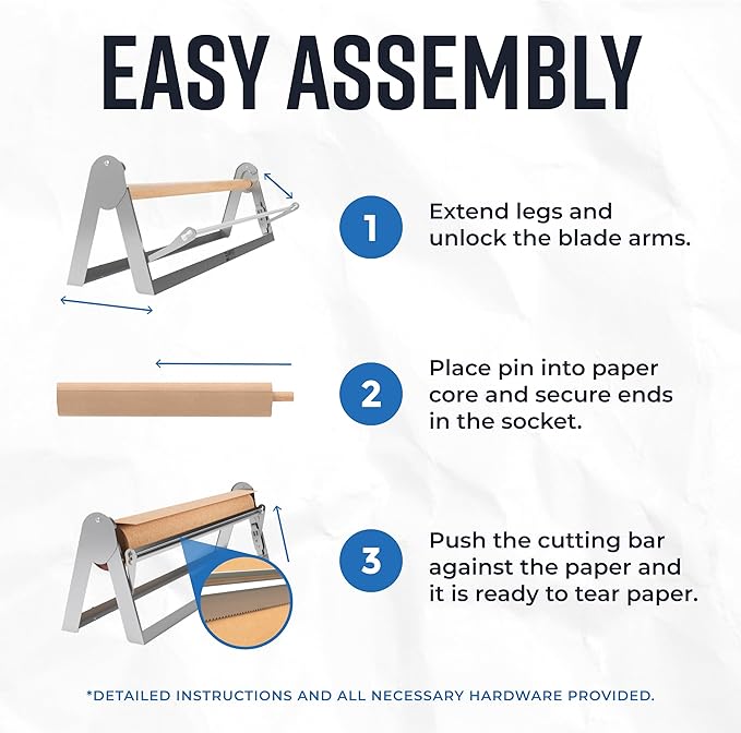 Bryco Goods - 36 Inches All Paper Roll Dispenser and Cutter Made of Heavy-Duty Steel Frame & Sharp Blade. Holds, Dispenses & Cuts. Non-Slip Tabletop. Up to 1000ft Rolls