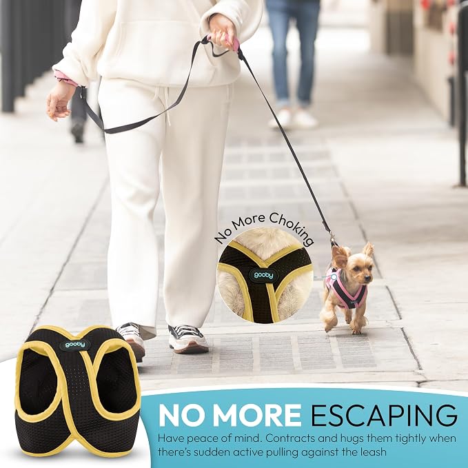 Gooby Escape Free Easy Fit X Step-in Dog Harness, Miami Yellow, Large | Patented escape-free, tightens on back-out; Choke-free X-frame + V-neck; Quick-release buckle; Reflective trim