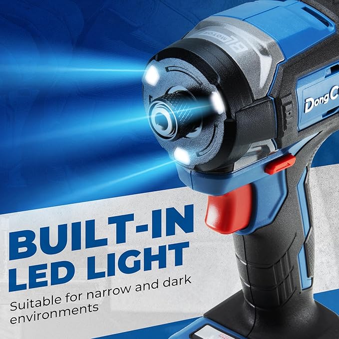 Dong Cheng 20V 4.2" Compact Impact Driver, 1840in-lbs Torque, with 2 x 2.0Ah Batteries, 1/4" Hex Chuck, 3200RPM, 4300IPM, Brushless Impact Driver for Cabinetry, Deck Building & HVAC Installation