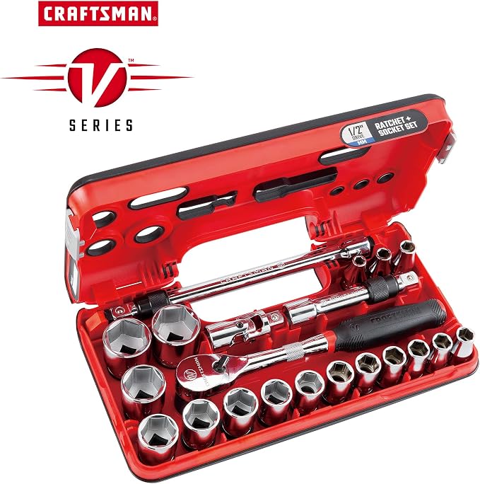 CRAFTSMAN V-SERIES Socket Set, Shallow MM, 1/2 Inch Drive, 21 Piece (CMMT45755V)