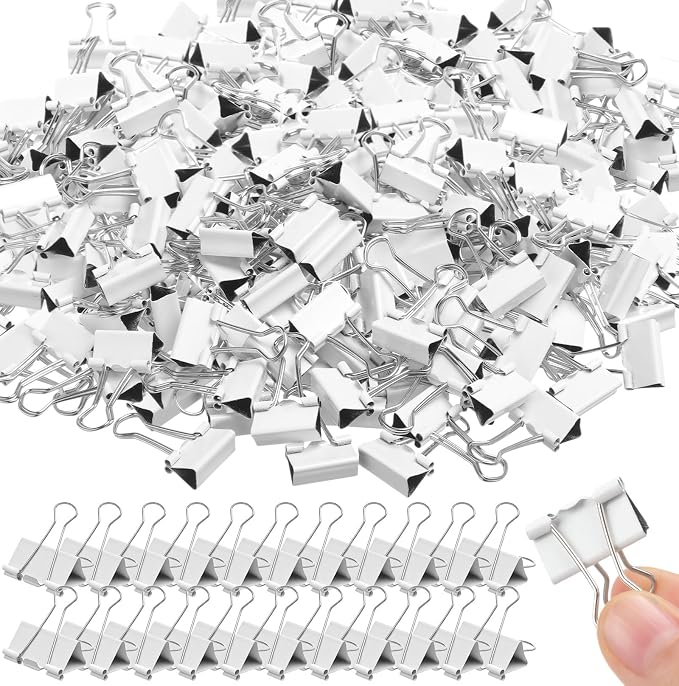 Jetec 200 Pack 0.6in/15mm White Metal Binder Clips Bulk Small Reusable Fold Back Binder Clips Paper Clamps Spring Steel Sturdy for Home Office School Supplies