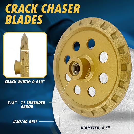 4.5" Crack Chaser Blade for Cured Concrete, Asphalt Repair or Joint Widen, Turbo Rim, 0.410" Width, 5/8"-11 Arbor