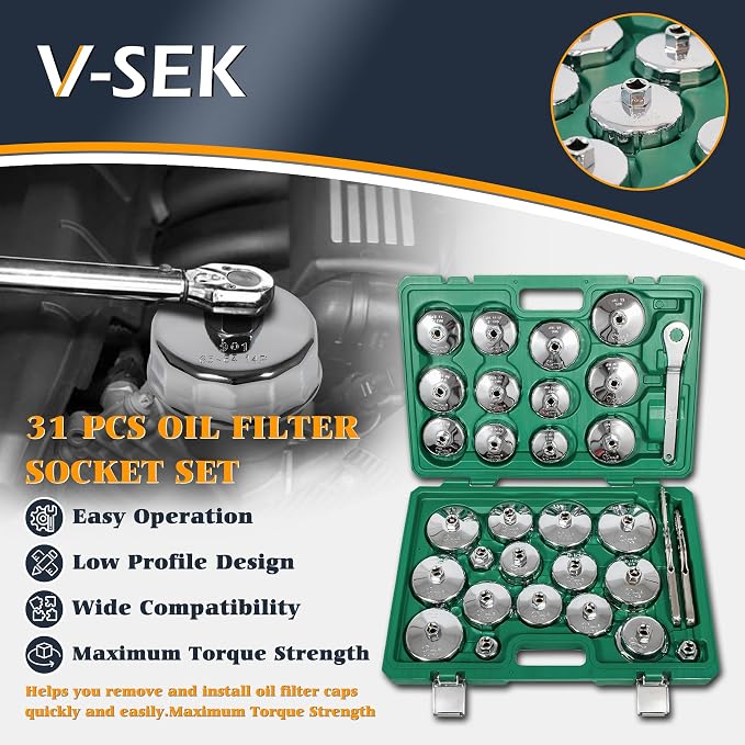 Oil Filter Wrench Set, 31PCS Oil Filter Socket Set, Oil Filter Cap Removal Tool, 1/2" Drive Stainless Steel 27mm 32mm 36mm 64mm-101mm Compatible with Volvo, BMW, Toyota, Nissan, etc