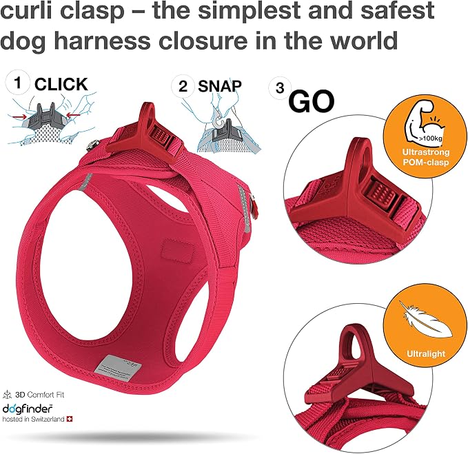 curli Vest Harness Clasp Air-Mesh Dog Harness (Safe Dog Accessories, no Pressure Points, Improved fit, Harness with curli Clasp Buckle)