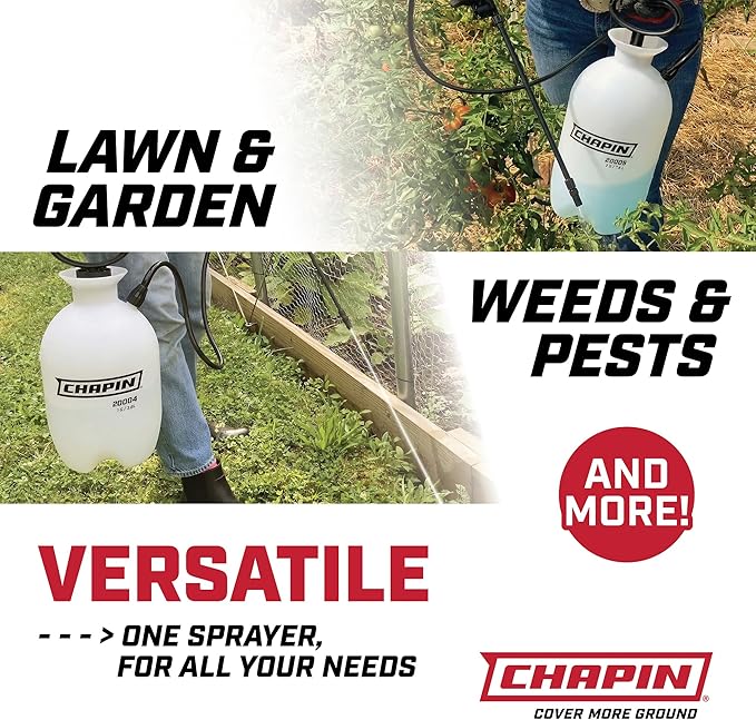 Chapin 20004 Pump Sprayer, 1-Gallon SureSpray Translucent Tank with an Easy Fill Funnel-Top Opening, Adjustable Cone Nozzle & 34" Long Reach Hose, Used for Fertilizer, Pesticides, Weeds & Pests