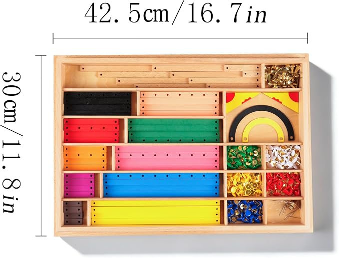 Premium Montessori Geometry Sticks Set 7lbs 23in– Wooden Construction Kit with Cork Workboard, Color-Coded Rods Metal Connectors, Hands-On 2D Shape Building Spatial Reasoning, STEM Homeschool Kids 3-6