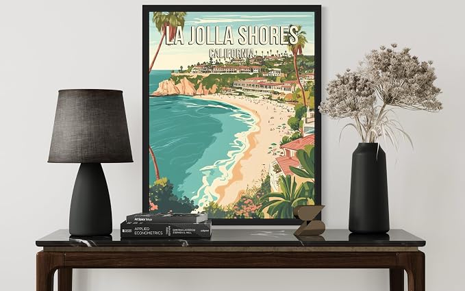 La Jolla Shores California Wall Art Print Poster, US Vintage Retro Beach Scenery Posters Prints for Restroom Home Picture Painting Artwork Gallery 219 (La Jolla Shores California, 24 x 36 inches, Unframed)