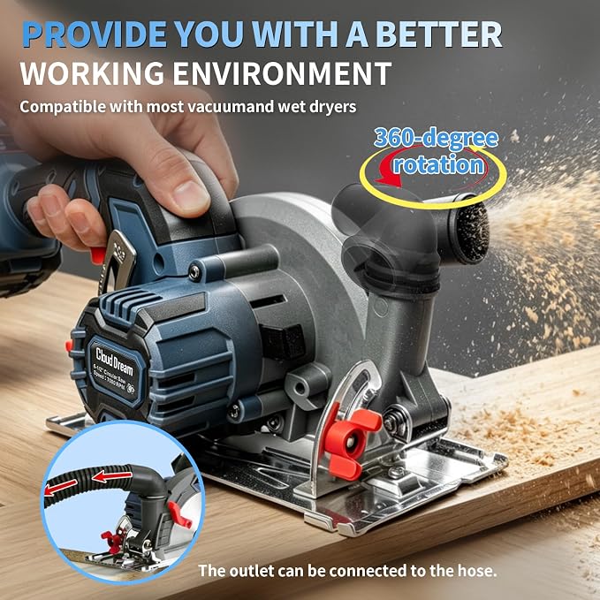 CloudDream 6-1/2" Cordless Circular Saw, 21V Brushless Circular Saw Kit with 2 x 4.0Ah Batteries, Fast Charger, 3 Blades, LED Light, 7000 RPM, 0-45° Bevel, 2-1/4" Max Cut Depth for Wood DIY