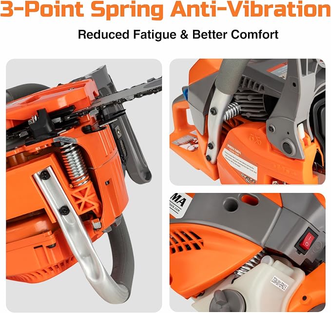 PROYAMA 62cc Gas Powered Chainsaw, 3 Position Spring Vibration System | 18" & 22" Bar and Chain, 3.5HP 2 Cycle Gas Power Handheld Chain Saw with Transparent Fuel Tank for Tree Wood Cutting