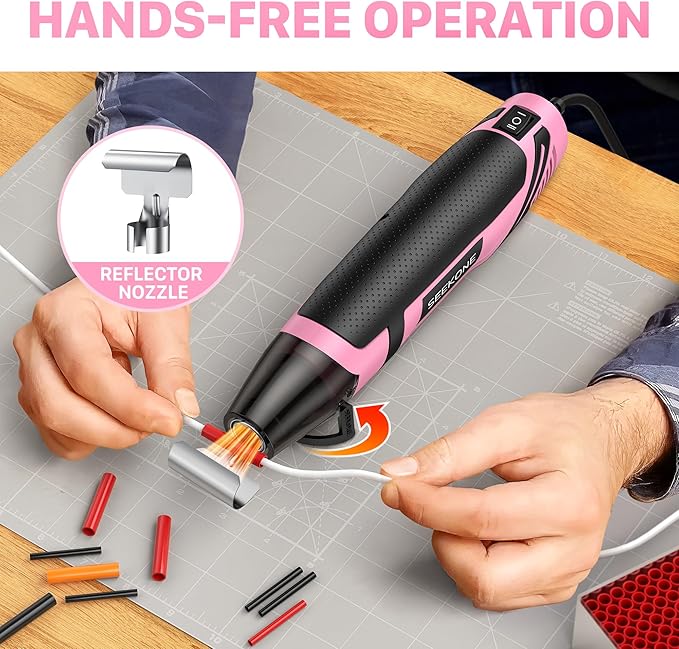 SEEKONE 350W Mini Heat Gun with 2-Temp Settings 500℉ & 842℉(260℃& 450℃) Fast Heat Hot Air Gun Tool with Overload Protection and Reflector Nozzle for 3D Printing, Crafting, and Shrink Tubing