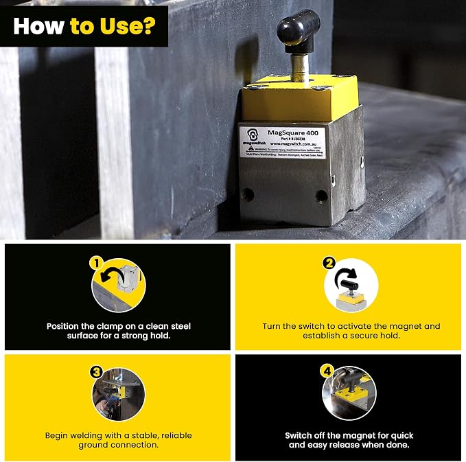 Magswitch MagSquare 400 Magnetic Welding Square Base Clamp Holder for Welding Kit, Tools, Supplies and Accessories, Magnet Switch with On/Off Capabilities, 400 lb Holding Force | Improves fabrication accuracy with a 400 lb switchable magnetic square fo...
