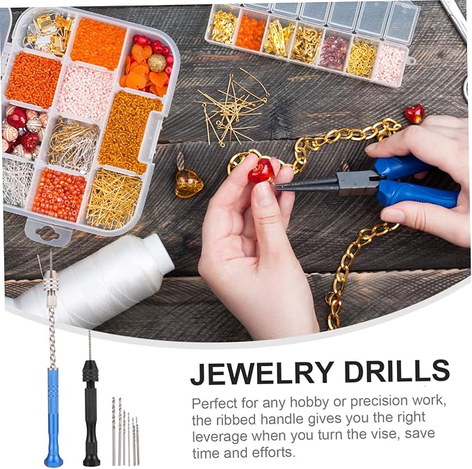 HOMSFOU 2sets Hand Drills Tool Kit Twisted Drill Bits for Jewelry Crafts and Projects Compact Design Vise for