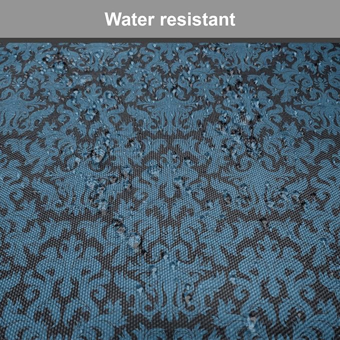 Lunarable Damask Blue Chair Seating Cushion, Repetition with Rococo Inspired Royal Style Ornamental Pattern, Anti-Slip Seat Padding for Kitchen & Patio, 16"x16", Dark Grey and Turquoise