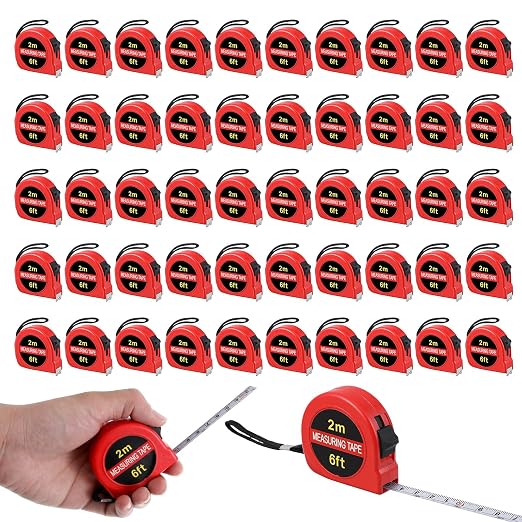 50 Pcs 6 FT Mini Tape Measure Retractable Bulk Small Measuring Tape Pocket Size Measurement Tool for Operation Christmas Items Party Favor Gifts Stuffers for Men (Red)