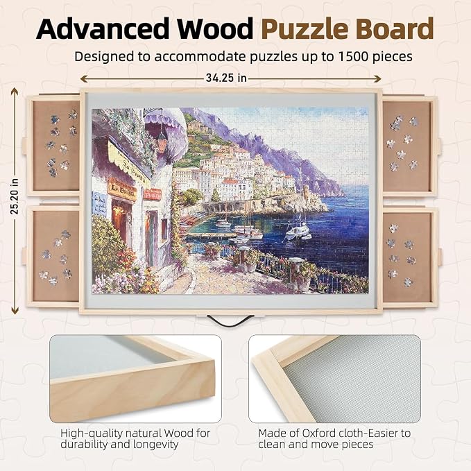 ALL4JIG 1500 Pieces 2-in-1 Tilting&Rotating Puzzle Board for Adults,24.53" x 33.19" Wooden Jigsaw Puzzle Table with 4 Drawers,Portable Board with Lazy Susan and Cover,with a Table Easel-Style Tilt