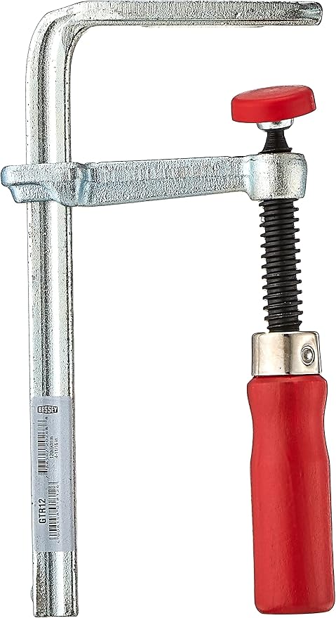 BESSEY GTR12 All Steel Table Clamp with 4 11/16 Capacity x 2 5/16 Throat Depth & 400 lb Clamping Force, Red/Silver