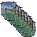 Lunarable Lighthouse Chair Cushion Pads Set of 8, Lighthouse Clear Water Palm Trees Summer Sky Rocky Shoreline Seascape, Anti-Slip Seat Padding for Kitchen & Patio, 16"x16", Teal Blue Grey